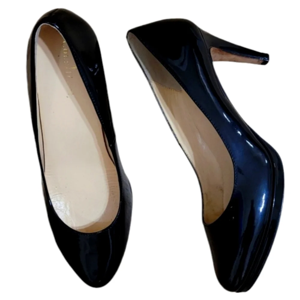 Cole Haan Heels Black Patent Leather Platform Lightly Cushioned Almond Toe